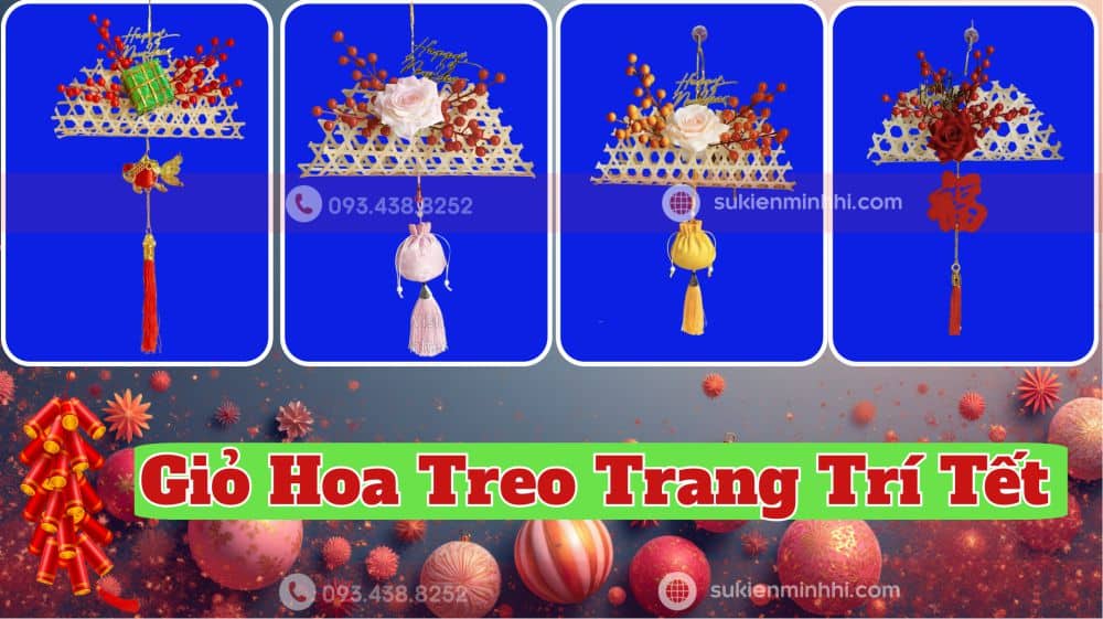 Giỏ Hoa Trang Trí Tết M1 - Phụ Kiện Decor Tết Đơn Giản Giỏ Hoa Trang Trí Tết M1 đơn giản đẹp