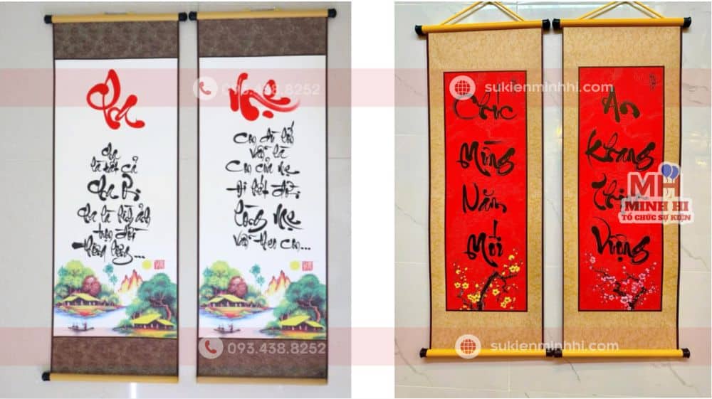 Liễn Treo Trang Trí Tết Chữ Thư Pháp MH1 Siêu Đẹp Liễn treo trang trí tết chữ thư pháp MH1 với nội dung mang nhiều ý nghĩa như cha mẹ, chúc mừng năm mới