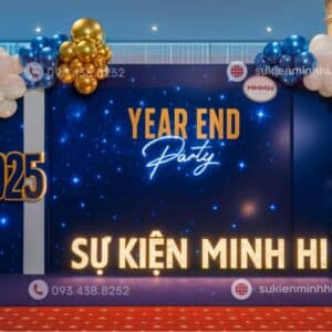 Trang trí tiệc tất niên đẹp ấn tượng với thiết kế hiện đại sử dụng đèn LED nổi bật