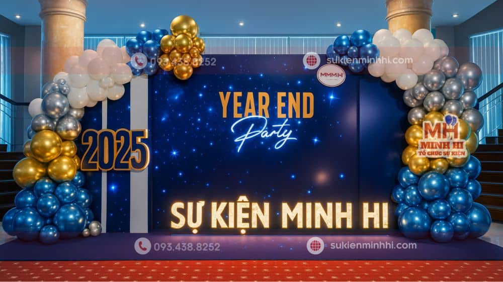 Mẫu Trang Trí Tiệc Tất Niên Đẹp Ấn Tượng – Mang Phong Cách Riêng Cho Doanh Nghiệp Mẫu trang trí tiệc tất niên đẹp ấn tượng với thiết kế hiện đại sử dụng đèn LED nổi bật