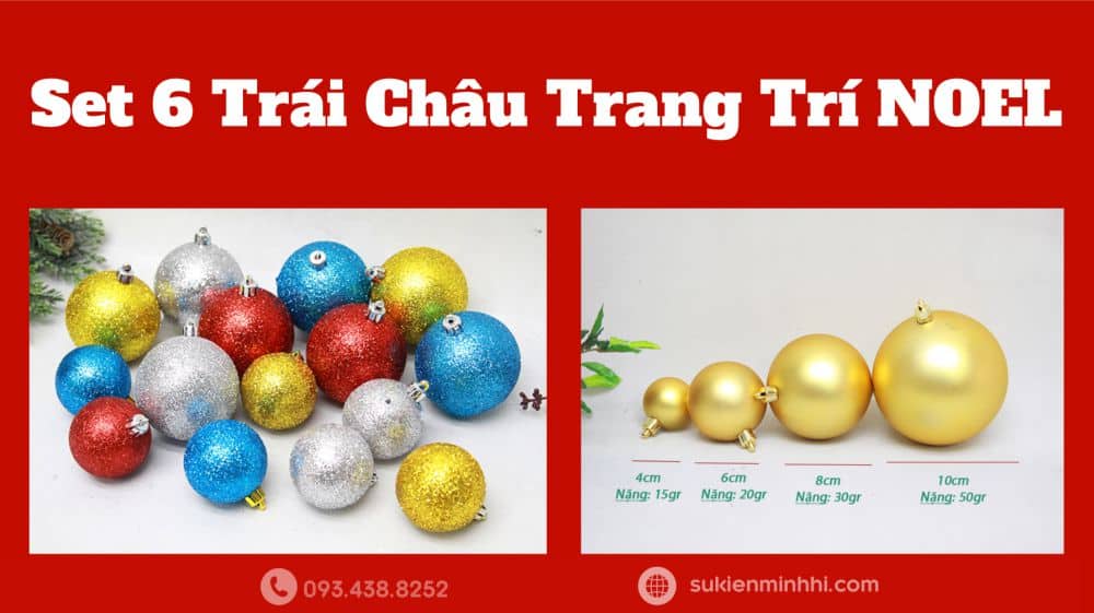 SET 6 TRÁI CHÂU TRANG TRÍ NOEL CÙNG MÀU - GIÁ RẺ set trái châu trang trí giáng sinh 6 trái