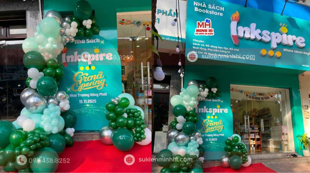 Trang Trí Khai Trương Nhà Sách Inkspire Tại Bình Trưng - TPHCM Mẫu trang trí khai trương nhà sách đơn giản đẹp cho inkspire