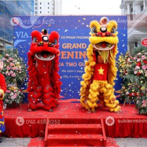 Múa Lân Khai Trương Giá Rẻ – Đặt Show Theo Yêu Cầu Múa lân khai trương shop thời trang với tiết mục của hai lân và thần tài đón khách