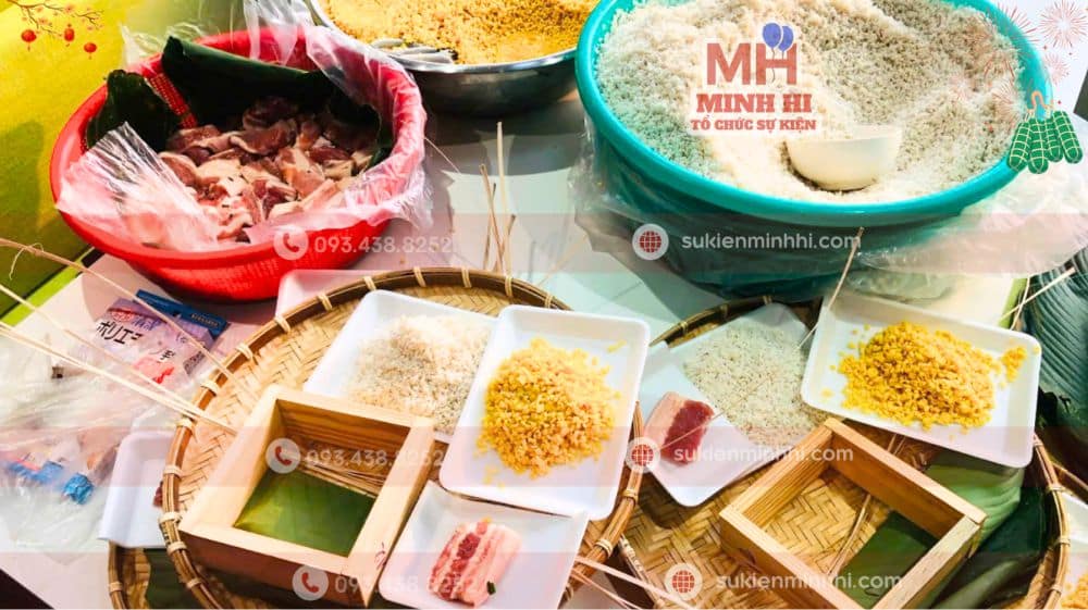 Nguyên liệu gói bánh chưng tại sự kiện do Sự Kiện Minh Hi cung cấp