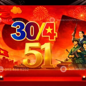 Backdrop 30/4 thiết kế hiện đại kết hợp LeD cho sự kiện 2026