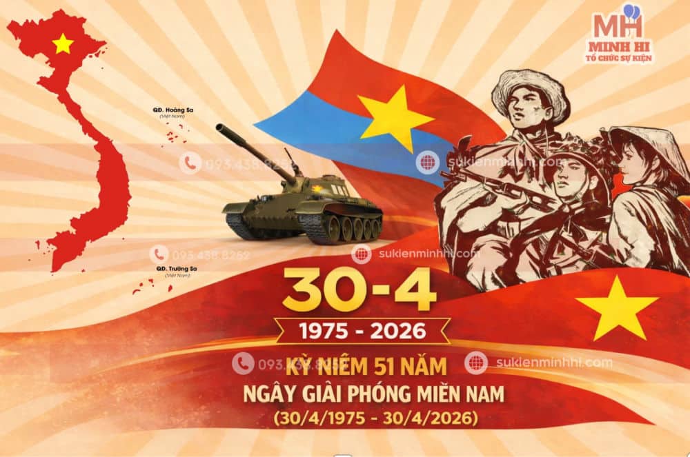 Mẫu trang trí backdrop 30/4 chủ đề bản đồ Việt Nam