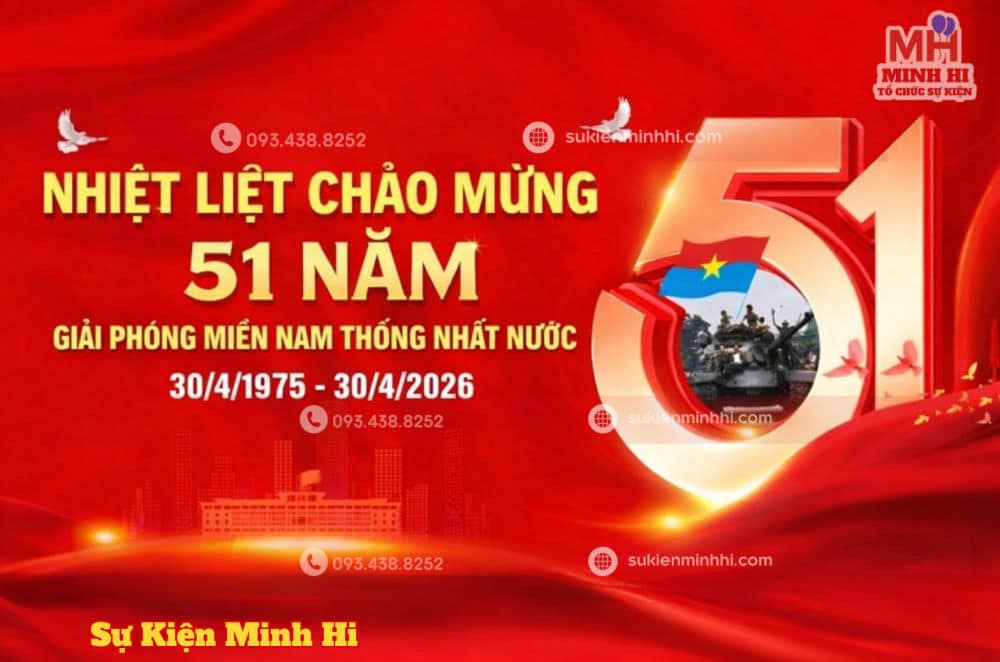 Trang trí backdrop 30/4 mang phong cách hiện đại nhất năm 2026