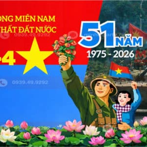 Trang trí background 30/4 kết hợp hoa tươi