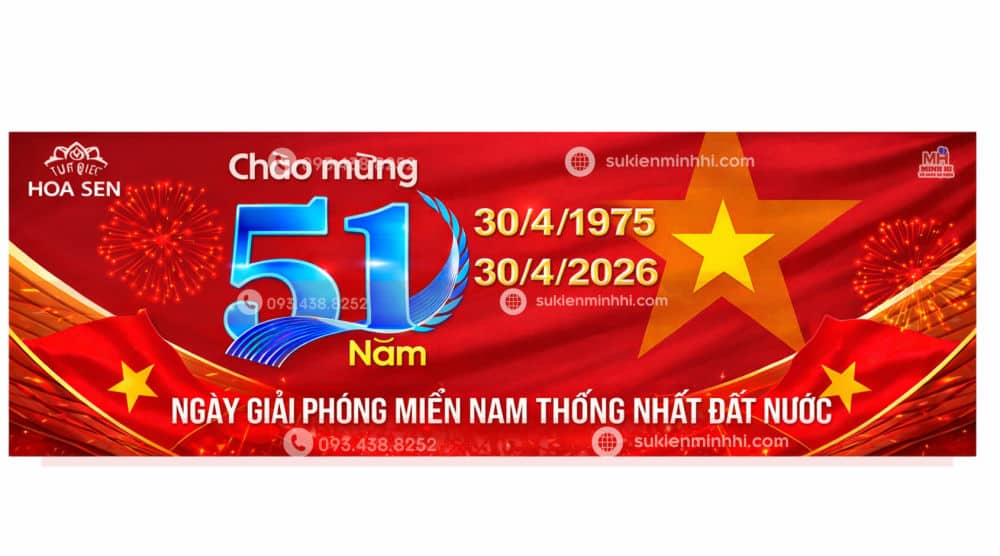 In băng gôn trang trí 30/4 chủ đề chào mừng 51 năm giải phóng miền Nam