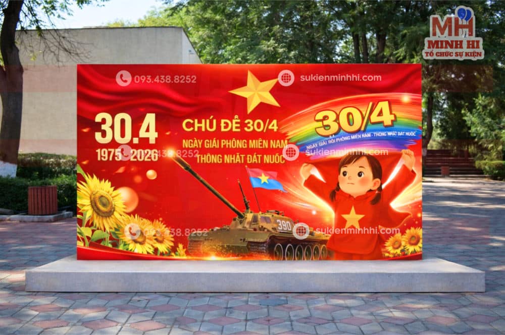 Decor trang trí 30/4 với backdrop thiết kế cho checkin kích thước mini