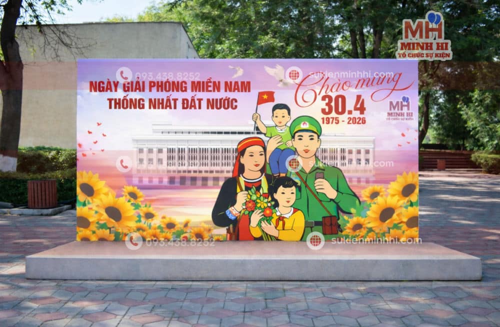 Decor background 30/4 kết hợp nhân vật anh hùng lịch sử