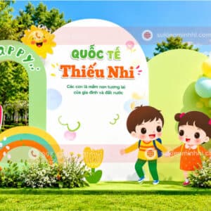 Backdrop thiếu nhi với chibi 3D sinh động