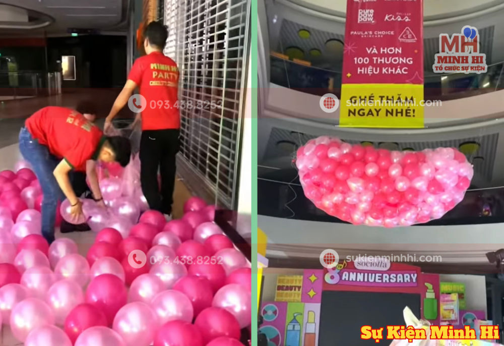 Thả Bong Bóng Sự Kiện Chuyên Nghiệp Cho Sân Khấu Và Lễ Khai Mạc Bong bóng kéo lưới được sự kiện Minh Hi setup chuyên nghiệp