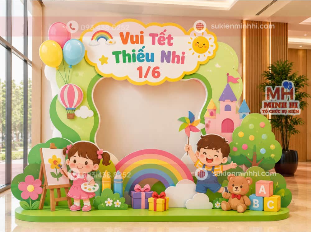 Decor trang trí 1/6 kết hợp khung photobooth checkin sáng tạo