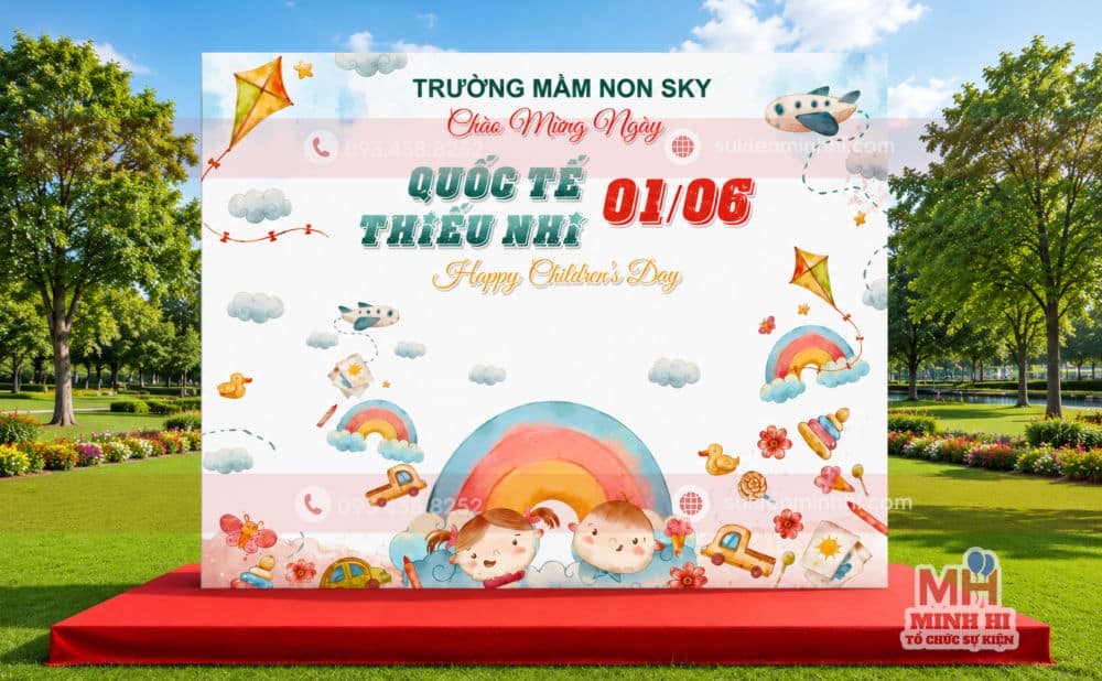Backdrop trang trí quốc tế thiếu nhi 1/6 đơn giản
