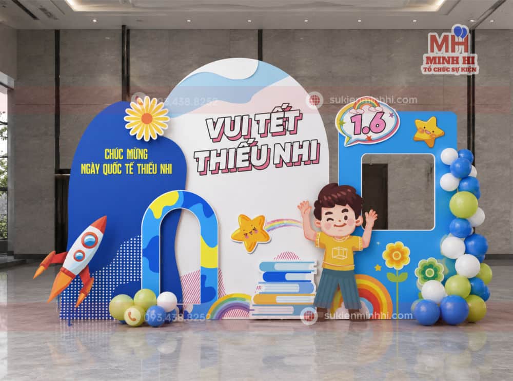 100+ Mẫu Phông Trang Trí 1/6 Đẹp Cho Trường Mầm Non Phông checkin 1/6 kết hợp bong bóng