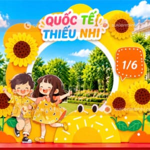 Mẫu thiết kế backdrop 1/6 kết hợp khung checkin