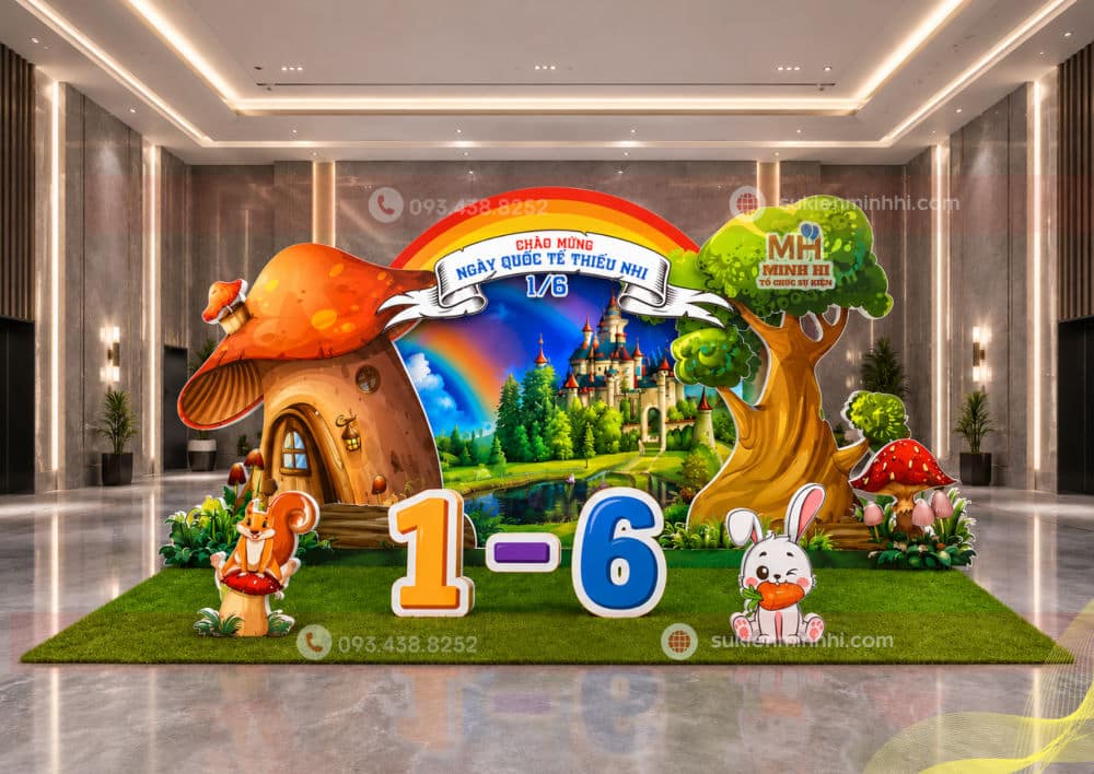 100+ Mẫu Phông Trang Trí 1/6 Đẹp Cho Trường Mầm Non Decor phông nền 1/6 chủ đề khu vườn cổ tích