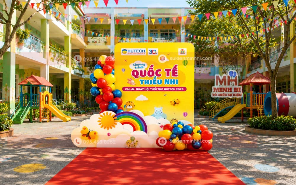 Dịch Vụ Trang Trí 1/6 Chuyên Nghiệp Tại TP.HCM – Đẹp Sáng Tạo, Thi Công Trọn Gói Decor 1/6 cho trường mầm non với backdrop đơn giản