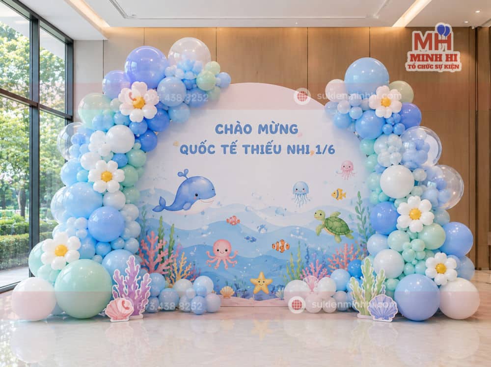 100+ Mẫu Phông Trang Trí 1/6 Đẹp Cho Trường Mầm Non Trang trí phông nền 1/6 chủ đề đại dương