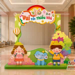 Dịch Vụ Trang Trí 1/6 Chuyên Nghiệp Tại TP.HCM – Đẹp Sáng Tạo, Thi Công Trọn Gói Trang trí photobooth cho quốc tế thiếu nhi 1/6 với khung checkin ý tưởng hiện đại