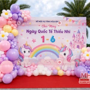 Dịch Vụ Trang Trí 1/6 Chuyên Nghiệp Tại TP.HCM – Đẹp Sáng Tạo, Thi Công Trọn Gói Trang trí quốc tế thiếu nhi concept UNICORN