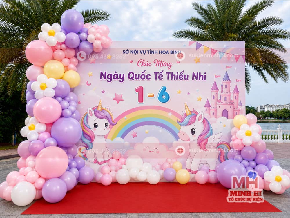 Dịch Vụ Trang Trí 1/6 Chuyên Nghiệp Tại TP.HCM – Đẹp Sáng Tạo, Thi Công Trọn Gói Trang trí quốc tế thiếu nhi concept UNICORN