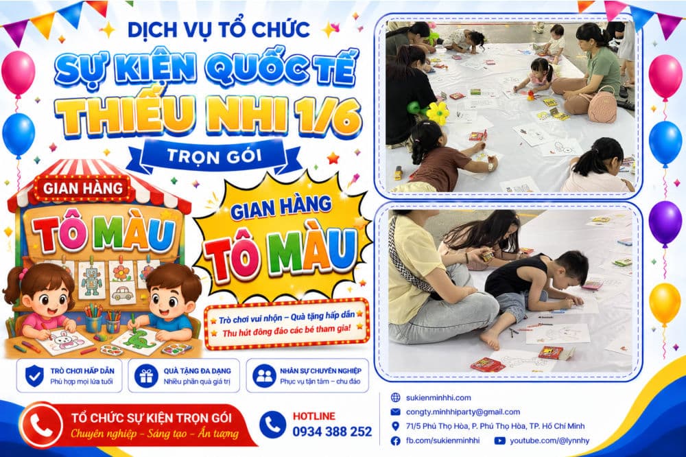 Dự Án Tổ Chức Sự Kiện Quốc Tế Thiếu Nhi 1/6 Cho Chung Cư Akari City Bình Tân Gian hàng tô màu cho sự kiện quốc tế thiếu nhi được các bé yêu thích