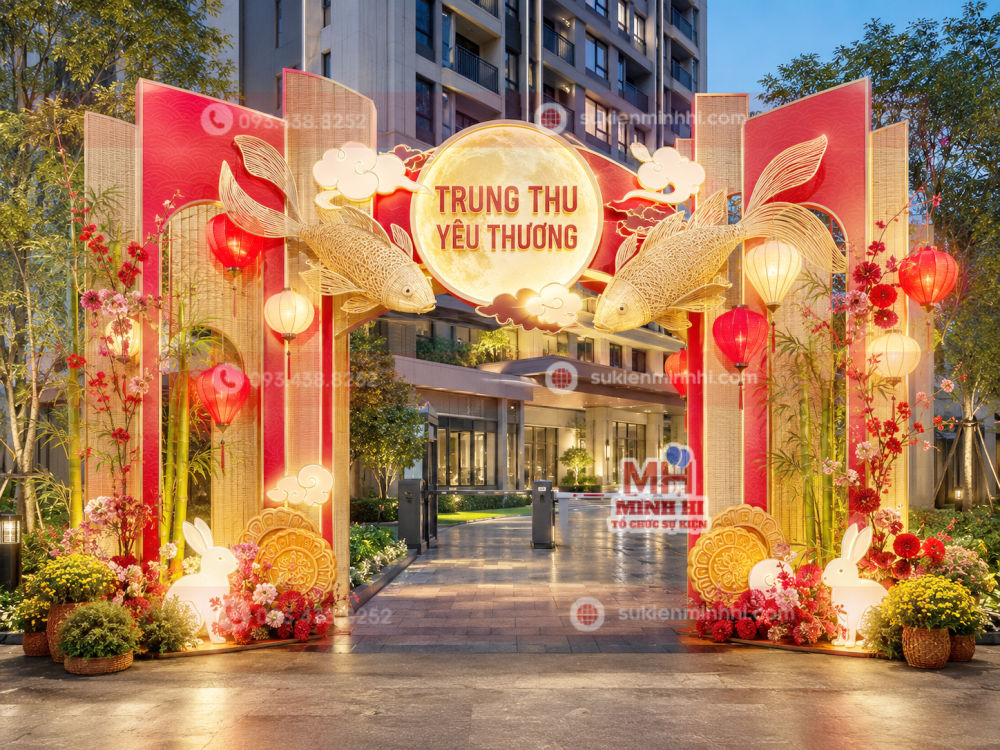 Trang Trí Cổng Chào Trung Thu Cho Chung Cư Đẹp, Ấn Tượng Theo Yêu Cầu Trang trí cổng chào trung thu hiện đại cho chung cư kết hợp truyền thống