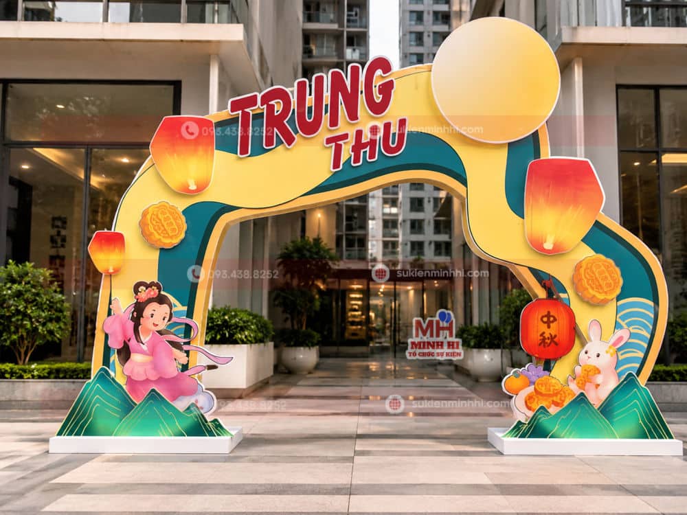 Dịch Vụ Trang Trí Cổng Chào Trung Thu Chuyên Nghiệp Theo Yêu Cầu Trang trí trung thu cho chung cư với mẫu cổng chào