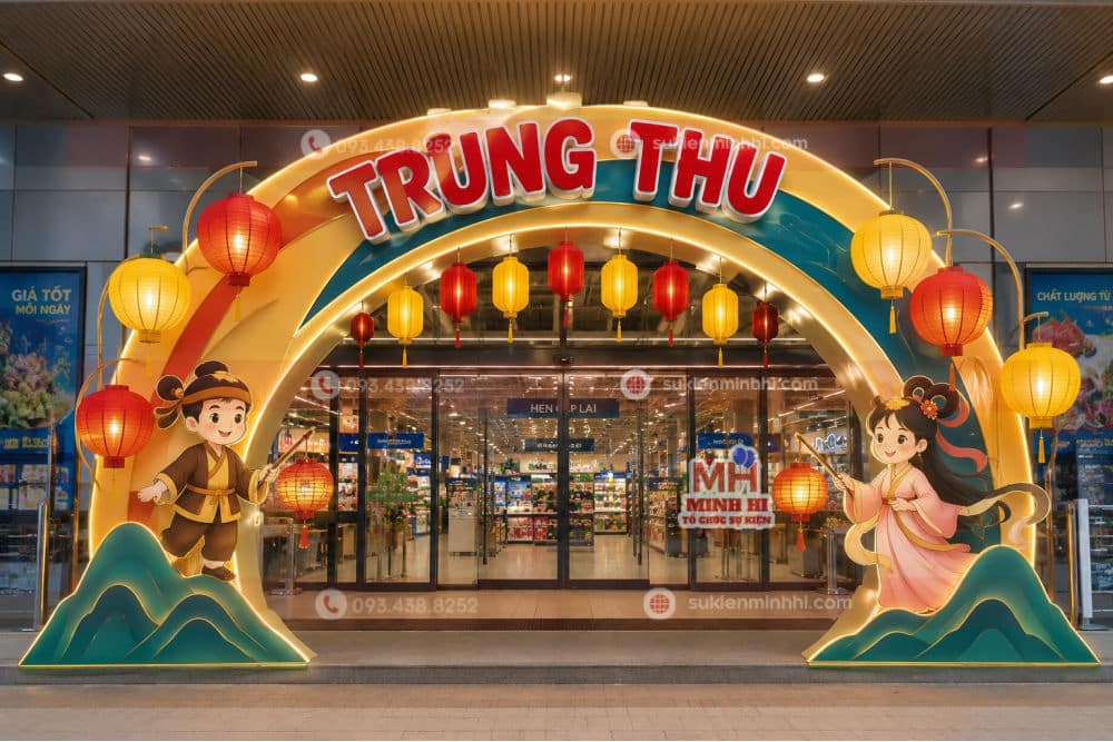 Dịch Vụ Trang Trí Cổng Chào Trung Thu Chuyên Nghiệp Theo Yêu Cầu Cổng chào trung thu với lồng đèn nổi bật