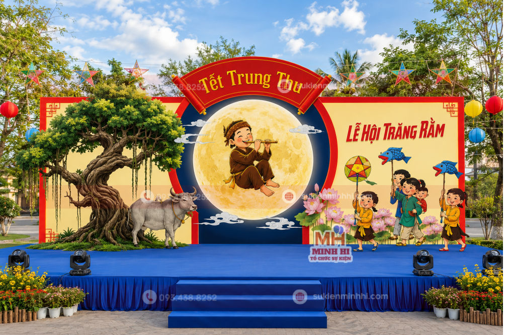 Dịch Vụ Trang Trí Sân Khấu Trung Thu Chuyên Nghiệp Theo Yêu Cầu Trang trí tiểu cảnh trung thu cho sân khấu thiết kế hiện đại
