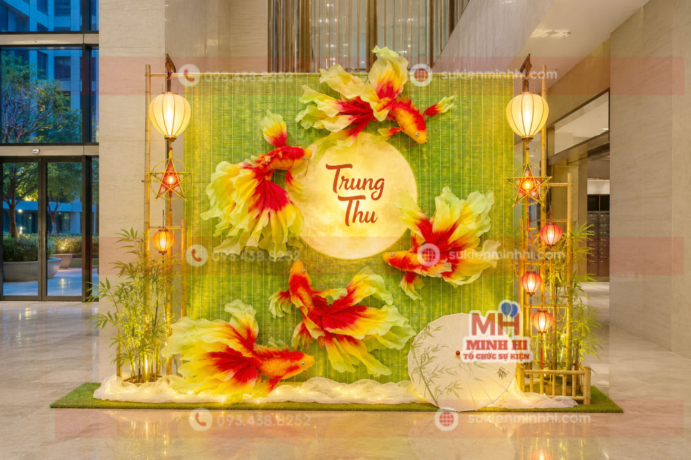 Trang Trí Trung Thu Cho Chung Cư Phong Cách Truyền Thống Đậm Bản Sắc Việt Trang trí tiểu cảnh trung thu truyền thống cho chung cư với chất liệu gỗ, tre , nứa