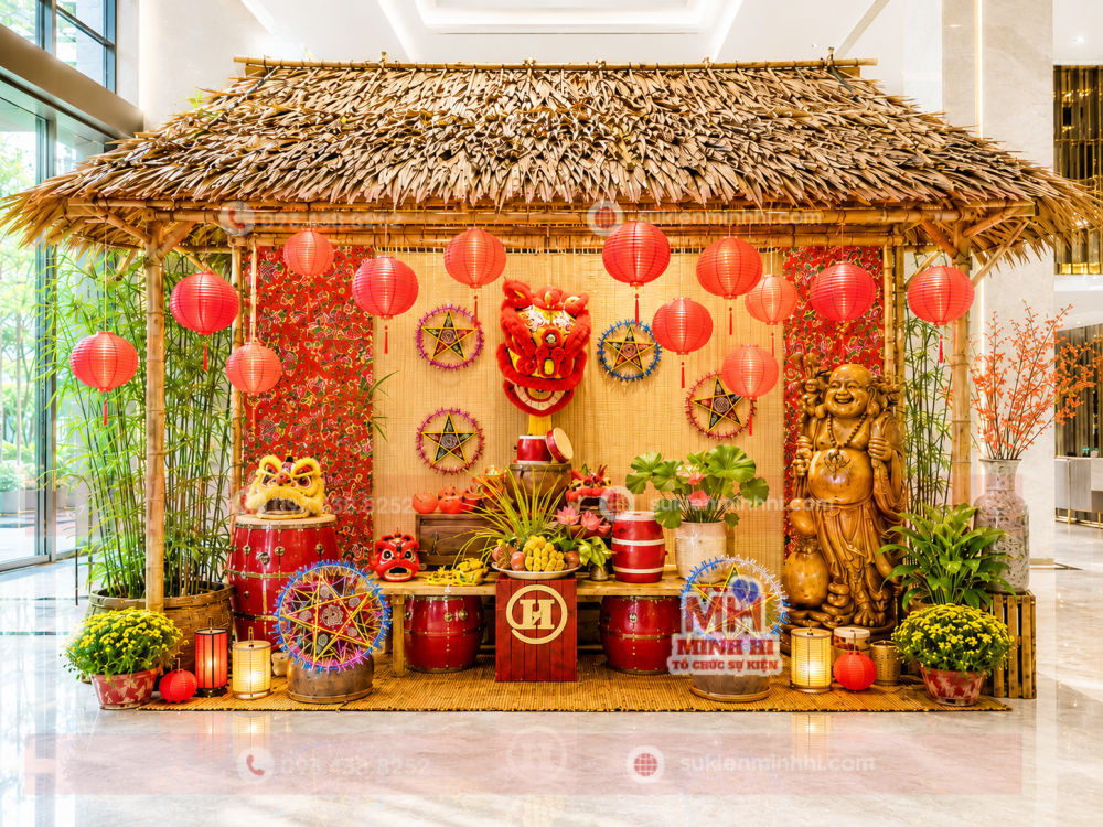 Mẫu trang trí trung thu truyền thống cho chung cư với chợ quê