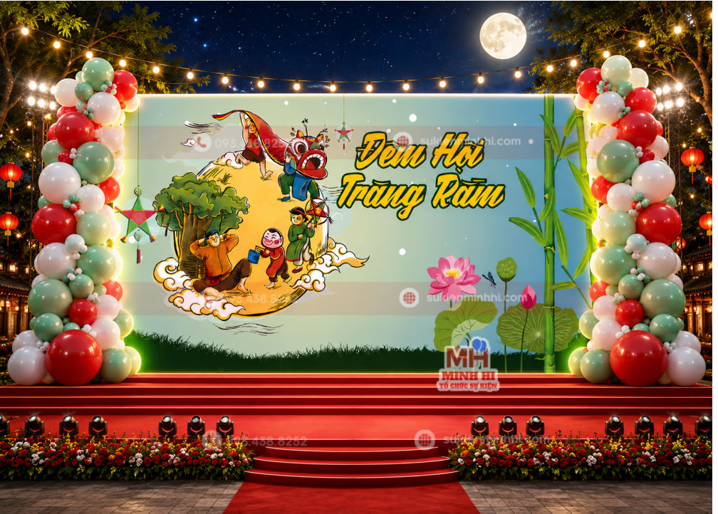 Dịch Vụ Trang Trí Sân Khấu Trung Thu Chuyên Nghiệp Theo Yêu Cầu Trang trí trung thu cho sân khấu với bong bóng