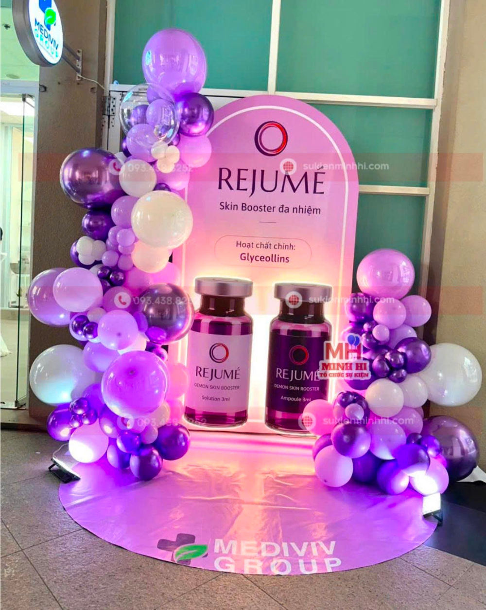 Trang Trí Lễ Ra Mắt Sản Phẩm Rejumé Với Mô Hình 3D Backdrop trang trí ra mắt sản phẩm cho Rejumé
