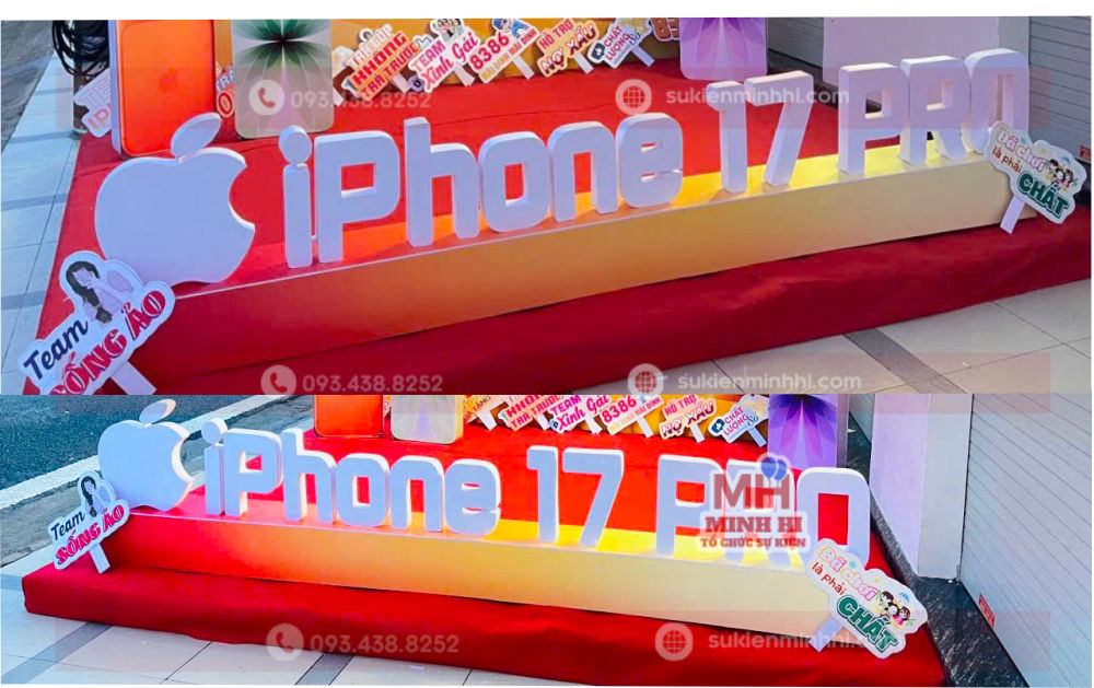 Trang Trí Sự Kiện Mở Bán iPhone 17 Pro Nổi Bật, Thu Hút Khách Hàng Thiết kế trang bộ chữ nổi 3D Iphone tăng khả năng nhận diện cho thương hiệu