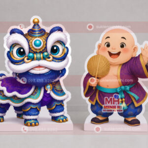 Mô hình chibi Lân và Ông Địa trang trí trung thu
