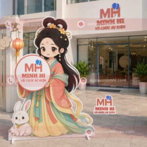 Mô hình chibi trung thu trang trí cho doanh nghiệp với logo thương hiệu riêng