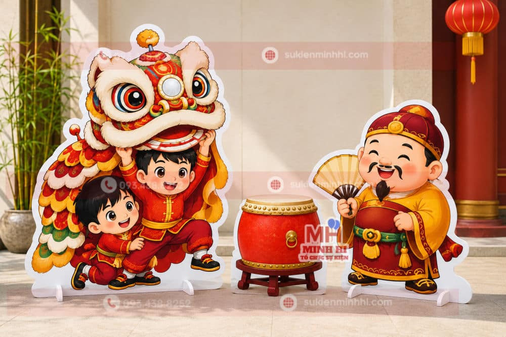 Chibi mô hình trung thu múa lân và ông Địa