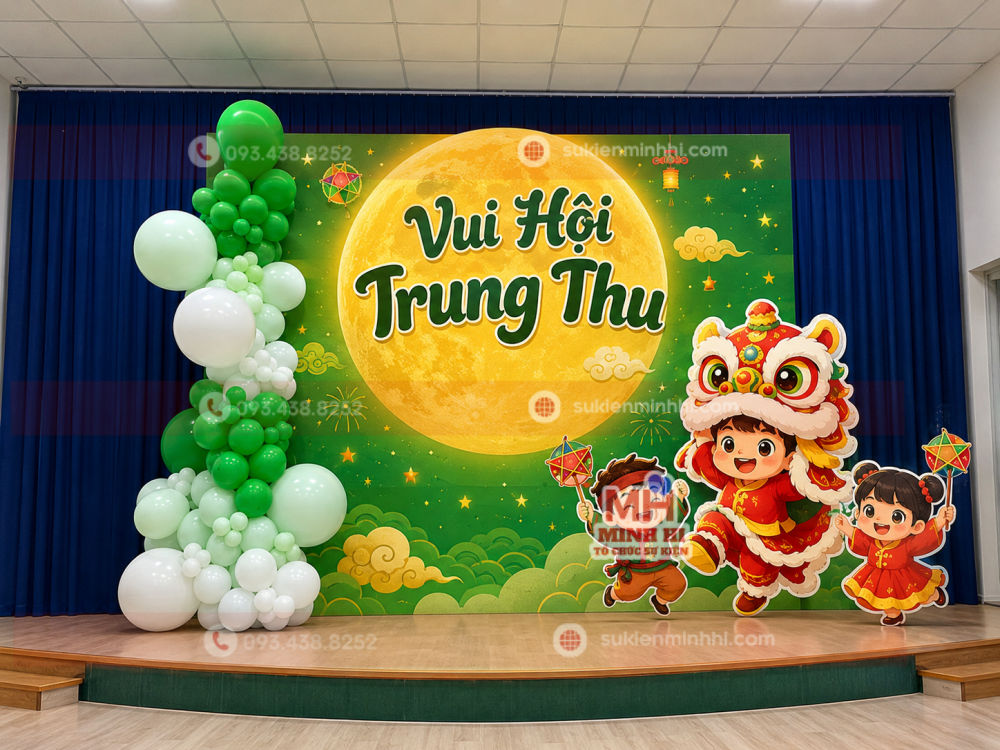 Trang Trí Trung Thu Trường Mầm Non Đẹp, An Toàn Cho Bé Trang trí backdrop sân khấu cho trường học mầm non