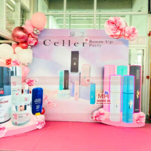 Trang trí backdrop cho sự kiện ra mắt sản phẩm mỹ phẩm cao cấp Celler