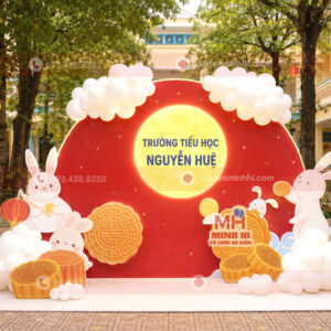 Dịch Vụ Trang Trí Trung Thu Cho Trường Học Trọn Gói Trang trí backdrop trung thu cho trường học phong cách cung trăng cổ tích
