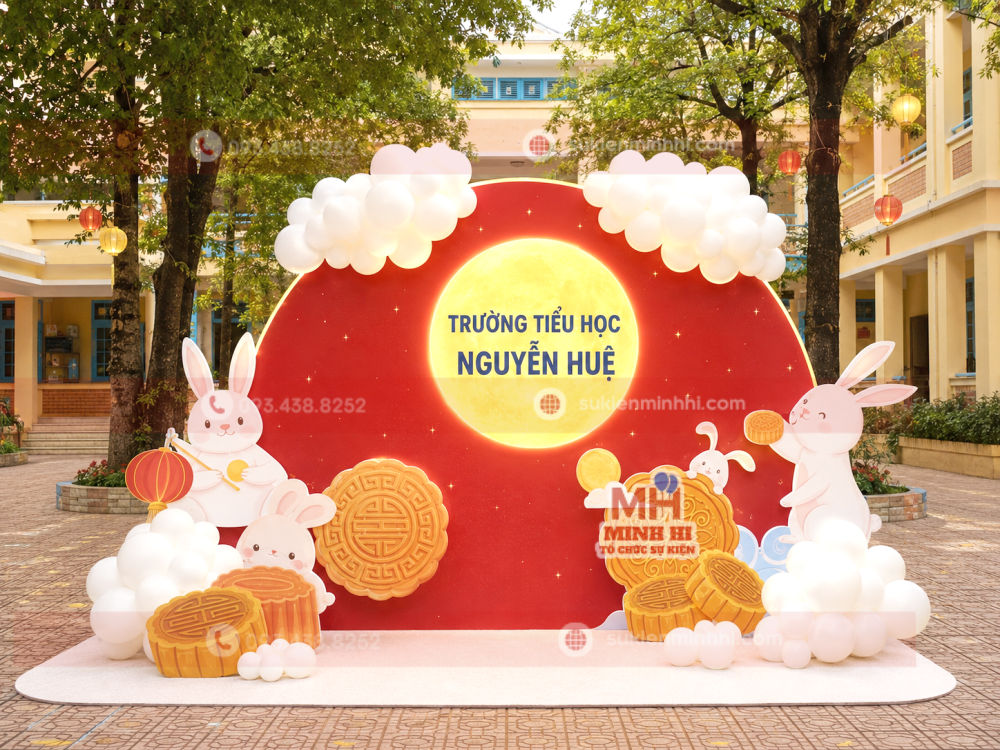 Dịch Vụ Trang Trí Trung Thu Cho Trường Học Trọn Gói Trang trí backdrop trung thu cho trường học phong cách cung trăng cổ tích