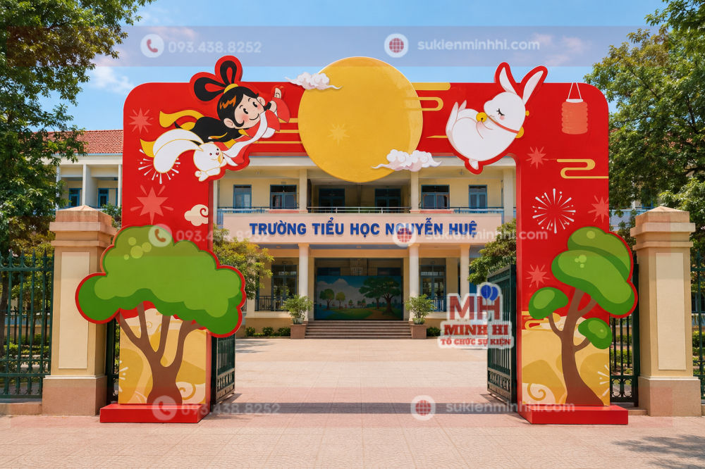 Dịch Vụ Trang Trí Trung Thu Cho Trường Học Trọn Gói Decor trung thu cho trường học với cổng chào hiện đại