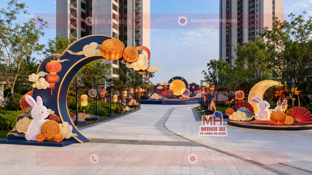 Trang trí trung thu cho chung cư với thiết kế dạng đại cảnh