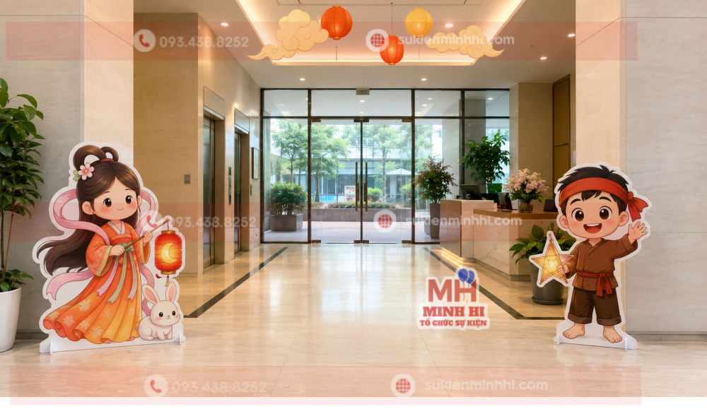 Trang trí trung thu cho chung cư và khu dân cư với chibi chị Hằng và chú Cuội